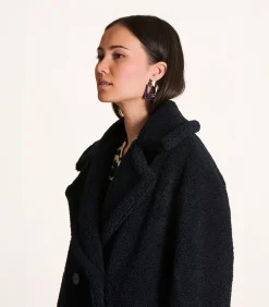 La Fée Maraboutée 3/4 lange marineblauwe boucle jas navyBlue Discount