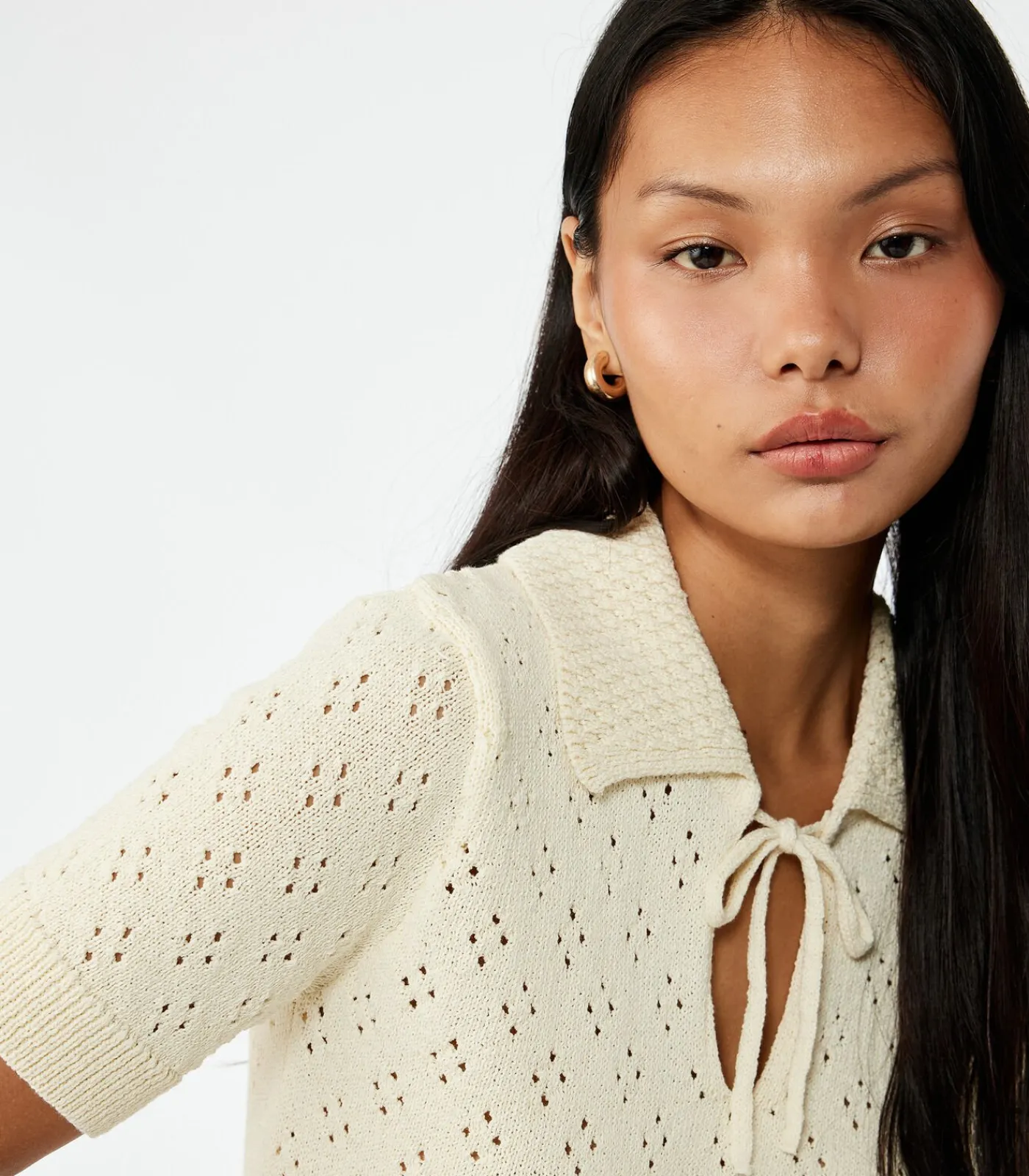 Koton Ajourtrui Korte Mouwen Met Strik beige