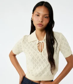 Koton Ajourtrui Korte Mouwen Met Strik beige