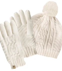ISOTONER Aran gebreide damespet wit white Hot
