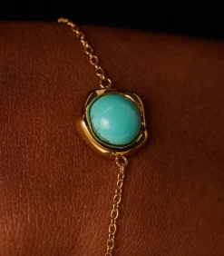 Lucardi Armband Staal 19 cm - Goudkleurig turquoise Online