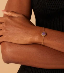 Lucardi Armband Staal 19 cm - Goudkleurig purple