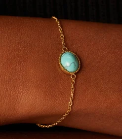 Lucardi Armband Staal 19 cm - Goudkleurig turquoise Best