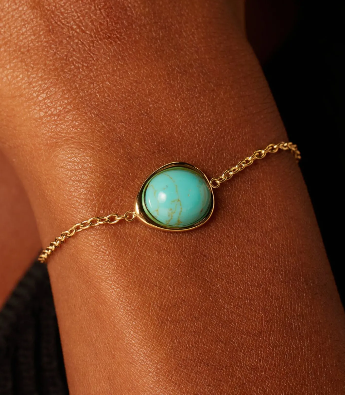 Lucardi Armband Staal 19 cm - Goudkleurig turquoise Discount