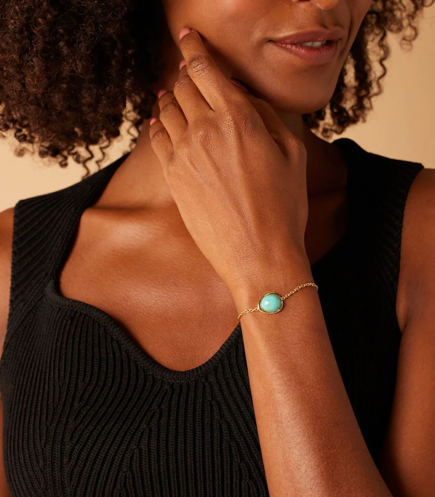 Lucardi Armband Staal 19 cm - Goudkleurig turquoise Discount