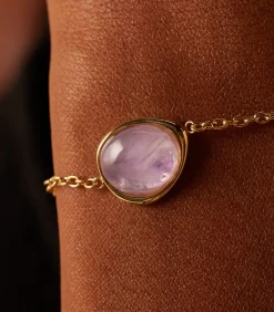 Lucardi Armband Staal 19 cm - Goudkleurig purple Outlet
