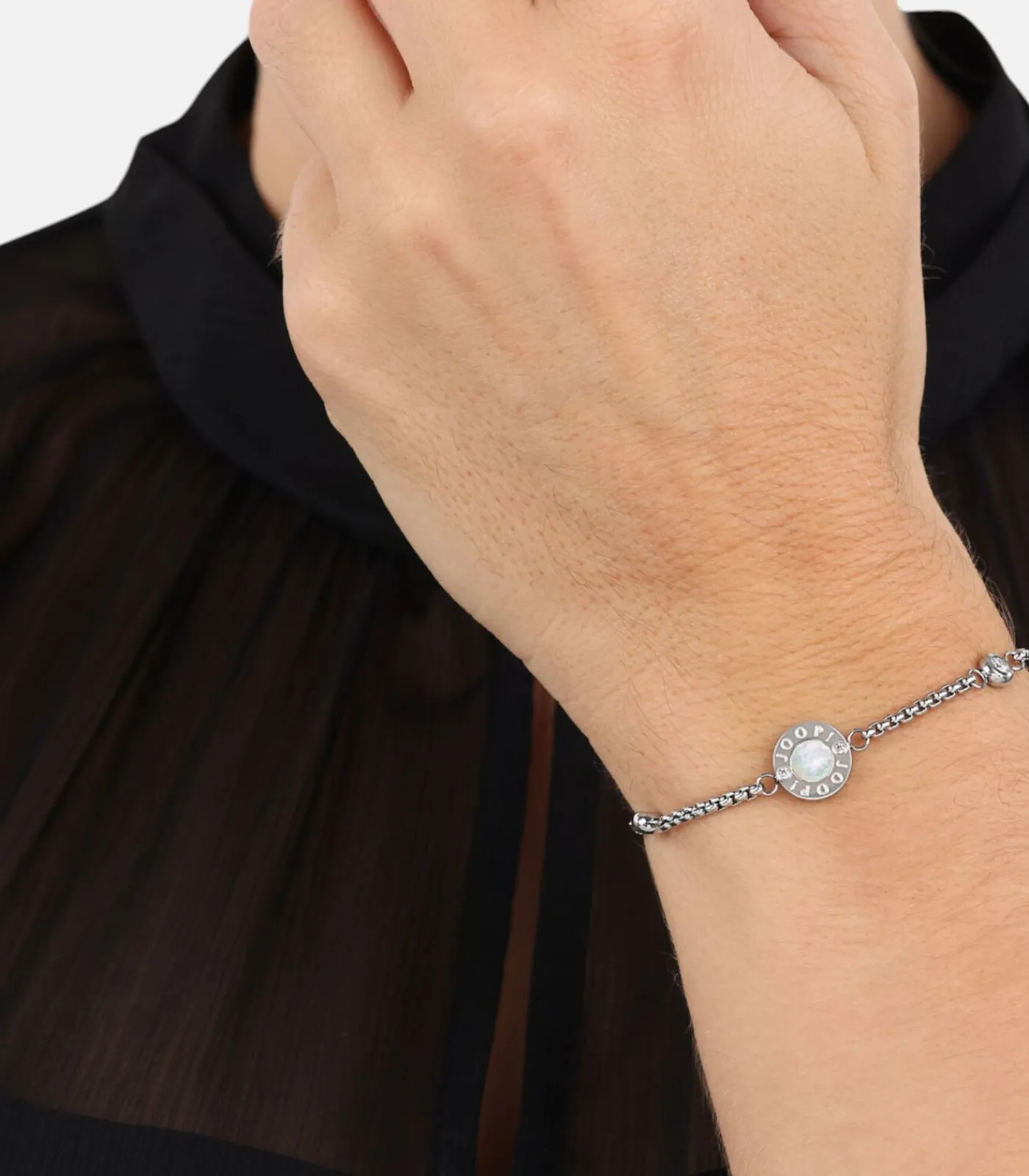 JOOP! Armband voor dames, roestvrij staal, zirkonia synth., glazen kraal silver Discount