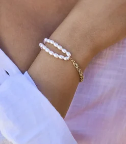 NOELANI Armband voor dames, roestvrij staal, schelp middenkraal white New