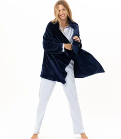 LE CHAT Asymmetrische jas van flanellen pluche ESSENTIEL 179 blue Sale