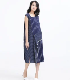 Smart & Joy Asymmetrische trapeziumjurk met strepen navyBlue Discount