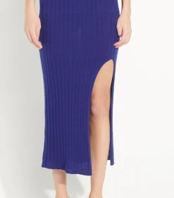 Studio Cashmere8 AVA 13 lange rok met split - 100% kasjmier darkBlue Clearance