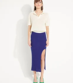 Studio Cashmere8 AVA 13 lange rok met split - 100% kasjmier darkBlue Clearance
