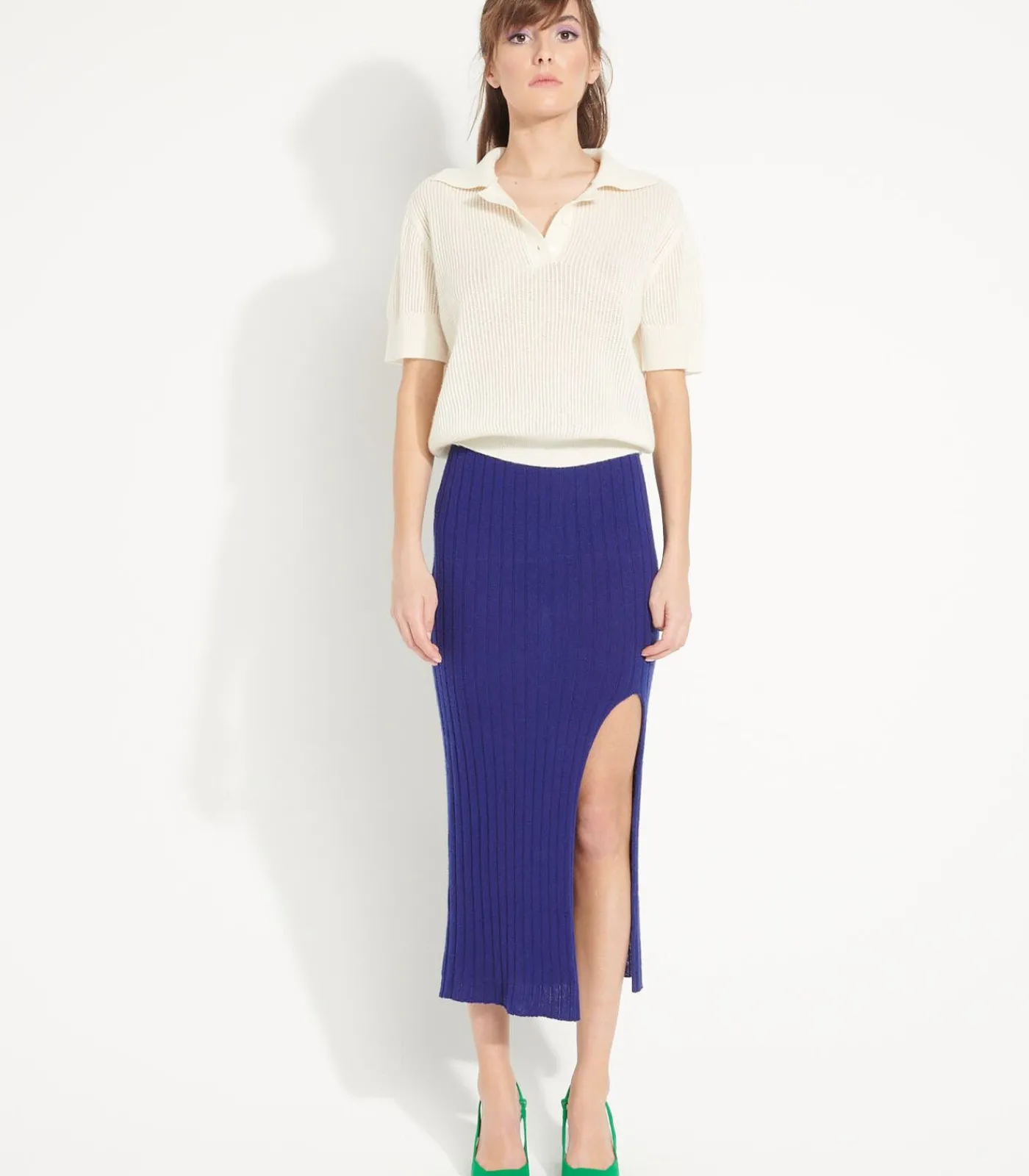 Studio Cashmere8 AVA 13 lange rok met split - 100% kasjmier darkBlue Clearance