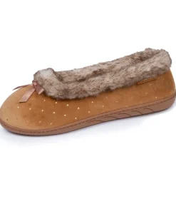 ISOTONER Ballerina damesslippers Glossy camel