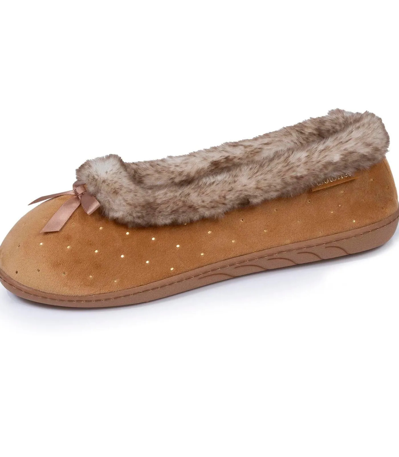 ISOTONER Ballerina damesslippers Glossy camel
