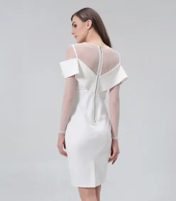 Smart & Joy Bardot halslijn bodycon jurk in jersey en tule white Clearance
