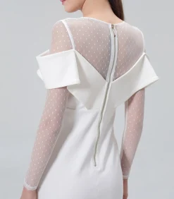 Smart & Joy Bardot halslijn bodycon jurk in jersey en tule white Clearance