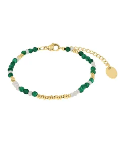 s.Oliver Bead Armband voor dames, roestvrij staal, gekweekte zoetwaterparel, kattenoog gold