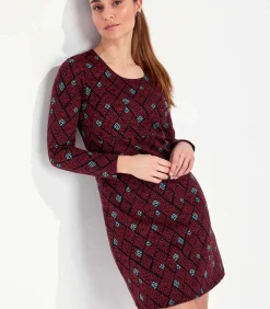 La Fiancée Bedrukte rechte jurk WABI darkRed Hot