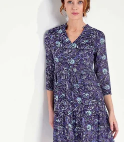 La Fiancée Bedrukte vliegende katoenen jurk MIYAMA darkPurple Clearance