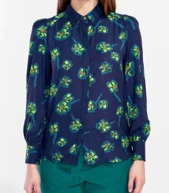 La Fiancée Bedrukte vloeibare blouse MOTHIARI darkBlue Hot