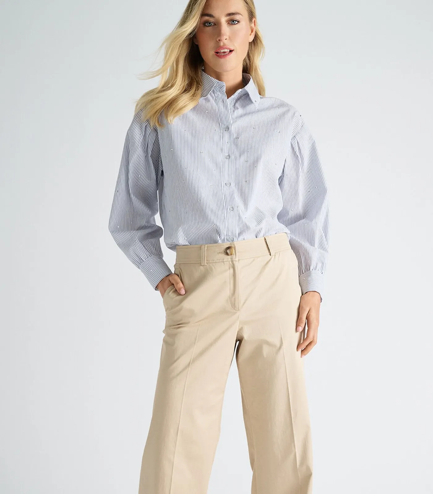 Marie Méro Blauw gestreepte bloes met subtiele pailletten blue Discount