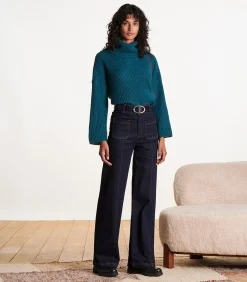 La Fée Maraboutée Blauw iriserende gebreide trui, lange mouwen, col petrolBlue Sale