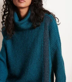 La Fée Maraboutée Blauw iriserende gebreide trui, lange mouwen, col petrolBlue Sale