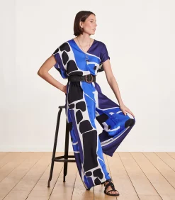La Fée Maraboutée Blauw viscose/zijde broekpak met print lightBlue Online