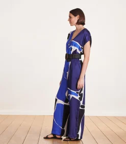 La Fée Maraboutée Blauw viscose/zijde broekpak met print lightBlue Online