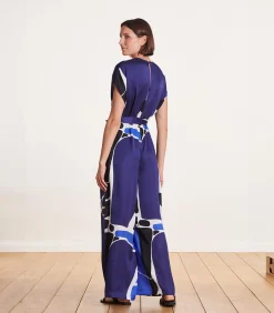 La Fée Maraboutée Blauw viscose/zijde broekpak met print lightBlue Online