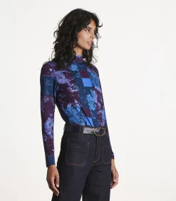 La Fée Maraboutée Blauwe en pruimkleurige T-shirt met lange mouwen en print violet Hot