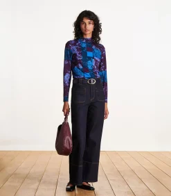 La Fée Maraboutée Blauwe en pruimkleurige T-shirt met lange mouwen en print violet Hot