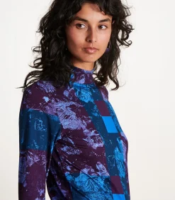 La Fée Maraboutée Blauwe en pruimkleurige T-shirt met lange mouwen en print violet Hot