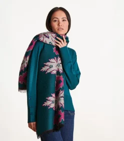 La Fée Maraboutée Blauwe jacquard geborduurde sjaal blue Outlet