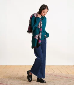 La Fée Maraboutée Blauwe jacquard geborduurde sjaal blue Outlet