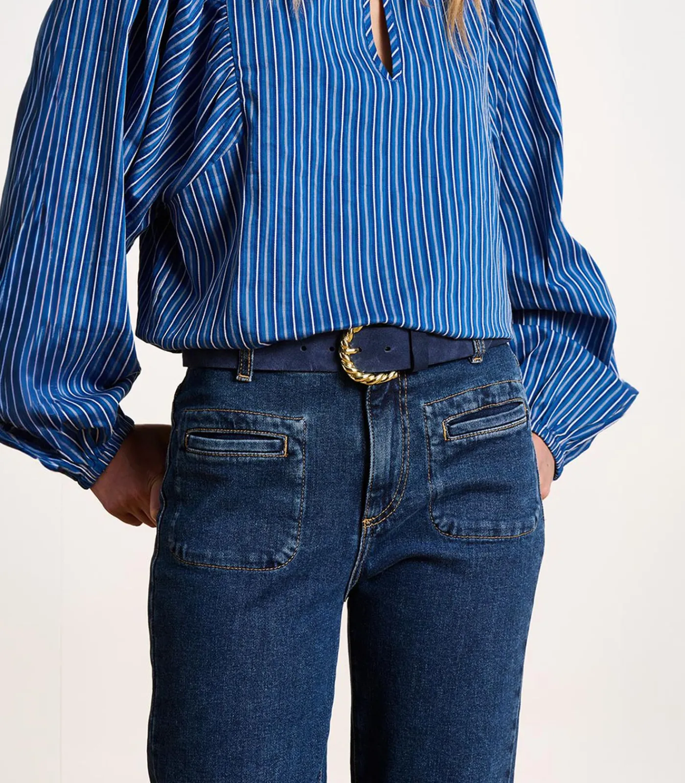 La Fée Maraboutée Blauwe leren riem met gedraaide gesp darkBlue Hot