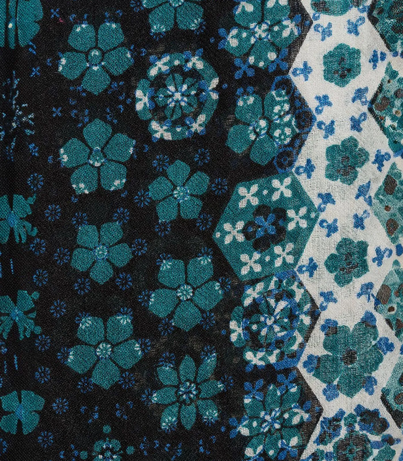 La Fée Maraboutée Blauwe wollen sjaal met print petrolBlue Best