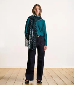 La Fée Maraboutée Blauwe wollen sjaal met print petrolBlue Best