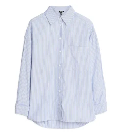 J&JOY Blauw-wit gevoerde damesblouse blue Best