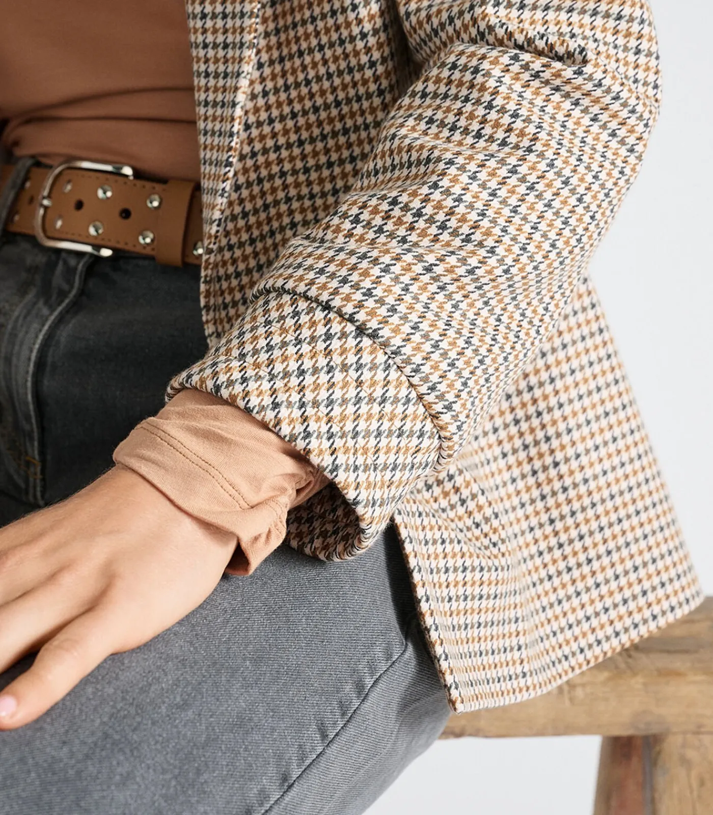 Marie Méro Blazer met ruitjes zonder knoopsluiting camel Online