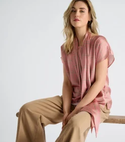 Marie Méro Bloes in camel en roze met geometrische print met ronde hals en korte mouwen coral Outlet