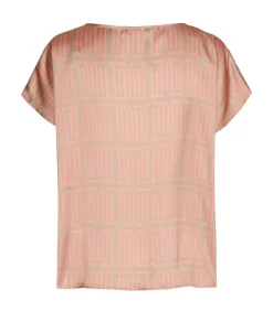 Marie Méro Bloes in camel en roze met geometrische print met ronde hals en korte mouwen coral Outlet