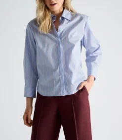 Marie Méro Bloes katoen licht blauw met fijne bordeaux streep blue Sale