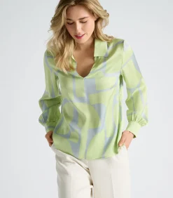 Marie Méro Bloes viscose met grijze en limoenkleurige print lightGreen