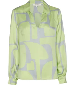 Marie Méro Bloes viscose met grijze en limoenkleurige print lightGreen