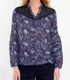 La Fiancée Blouse bedrukt biologisch katoen kant SHIMLA darkPurple Discount