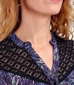 La Fiancée Blouse bedrukt biologisch katoen kant SHIMLA darkPurple Discount