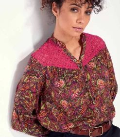 La Fiancée Blouse bedrukt biologisch katoen kant SHIMLA lightRed Outlet