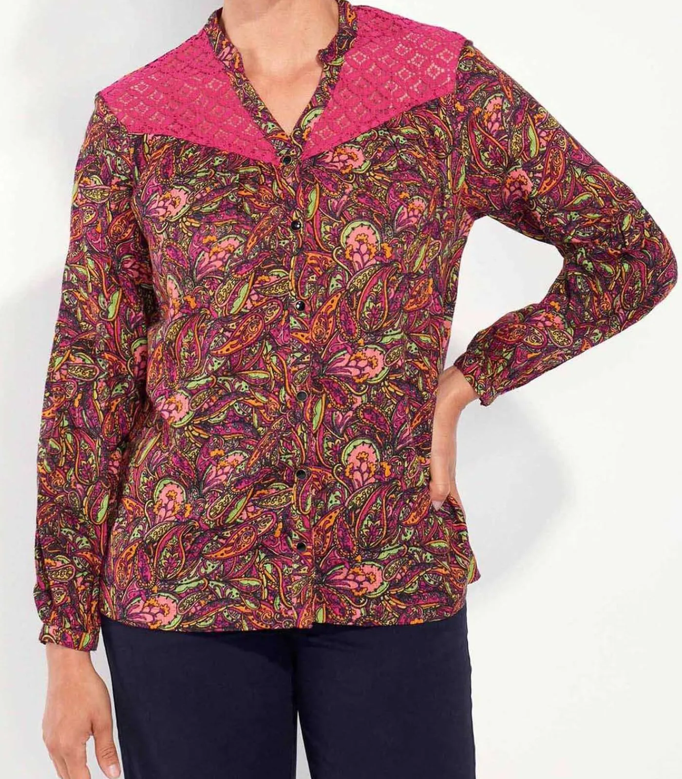 La Fiancée Blouse bedrukt biologisch katoen kant SHIMLA lightRed Outlet